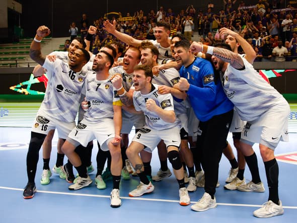 Les joueurs du HBC Nantes fêtent leur victoire en Ligue des champions de handball, 30 avril 2025. (Illustration)