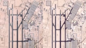 La base américaine d'Al-Udeid au Qatar le 5 juin (à gauche) puis le 19 juin (à droite) quelques jours après le début de la guerre entre Iran et Israël.