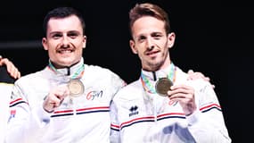 Les Français Pierre Gouzou et Morgan Demiro o Domiro champions du monde par équipe de trampoline 