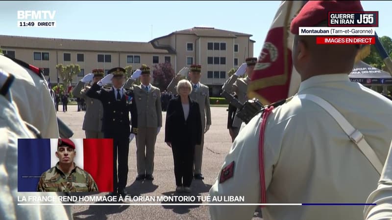 Hommage national à l'adjudant Florian Montorio: la ministre des Armées Catherine Vautrin passe en revue les troupes présentes