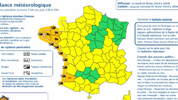 Neuf départements sont en vigilance orange.