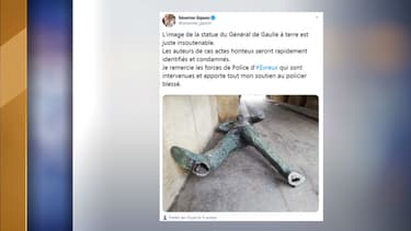 La statue dégradée, tweetée par l'élue Séverine Gipson.