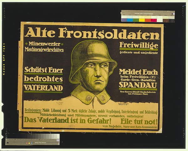 Image de propagande de 1919 montrant un "frontsoldaten", précurseur dans l'imaginaire nazi du "waffen SS".