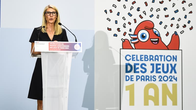 La ministre des Sports, Marie Barsacq lors de l'anniversaire de la céremonie d'ouverture des Jeux de Paris 2024, le 26 juillet 2025