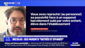 Lettre du rectorat de Versailles aux parents de Nicolas: ce professeur déplore un manque de "considération"