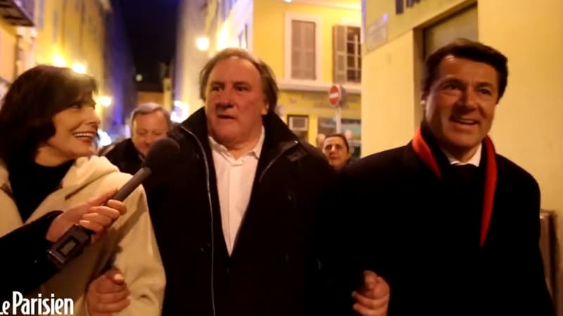 De gauche à droite: Denise Fabre, Gérard Depardieu et Christian Estrosi.