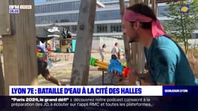 Lyon: une bataille d'eau géante à la cité des Halles