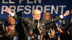 Jean-Marie Le Pen à l'annonce des premières estimations du premier tour de l'élection présidentielle de 2002