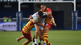 Posolo Tuilagi lors du match amica Perpignan-Montpellier (24-34), le 29 août 2025