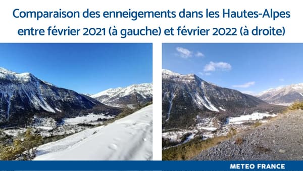 Différence d'enneigement dans les hautes-Alpes entre 2021 et 2022