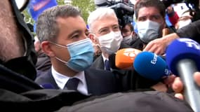 Le ministre de l'Intérieur, Gérald Darmanin, à la manifestation de policiers à Paris, le 19 mai 2021