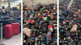 Des centaines de bagages amassés dans le terminal 2 de l'aéroport Heathrow de Londres samedi 17 juin 2022.