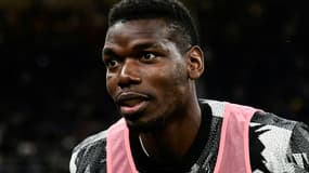 Le footballeur français, Paul Pogba, lors de la demi-finale retour de la Coupe d'Italie entre l'Inter Milan et la Juventus au stade Giuseppe-Meazza (San Siro) à Milan, le 26 avril 2023