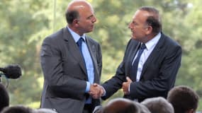 Pierre Moscovici et Pierre Gattaz, lors de l'université du Medef, jeudi 29 août.