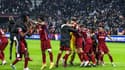 La joie des joueurs d'Annecy après leur victoire en Coupe de France face à Marseille le 1er mars 2023