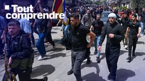 Des druzes défilent à Damas après la mort de membres de leur communauté dans des affrontements avec les forces syriennes, le 30 avril 2024