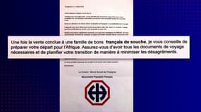 Une lettre raciste reçue par Brigitte Vumbi-Borne le mercredi 3 juillet 2024 à Perpignan, dans les Pyrénées-Orientales