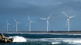Des éoliennes le long de la côte dans la ville de Kamisu, au Japon, le 9 août 2023 (photo d'illustration).