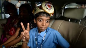 Le grand maître d'échecs indien, Rameshbabu Praggnanandha le 26 juin 2018 à Chennai, en Inde