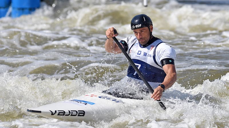 Denis Gargaud-Chanut sur la Coupe du monde de canoë slalom à Cracovie, 14 juin 2024