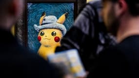 Le "Pika-portrait", peinture de Pokemon inspirée de l'oeuvre de Vincent Van Gogh, dans le cadre d'une collaboration au musée Van Gogh d'Amsterdam, le 28 septembre 2023.
