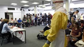 Conférence de presse organisée par Médecins sans frontières le 18 septembre 2014, après la contamination d'un membre de l'organisation au Liberia. (Illustration)