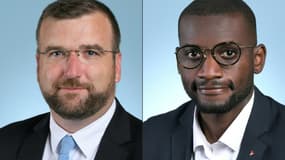 Montage photos du 3 novembre 2022 des députés Grégoire de Fournas (RN) (g) et Carlos Martens Bilongo (LFI)
