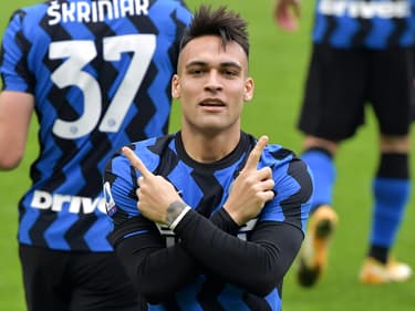Lautaro Martinez après son but lors du derby milanais le 21 février 2021
