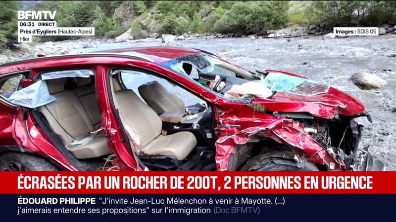Hautes-Alpes: une voiture chute dans une rivière après un éboulement en montagne d'un rocher de 200 tonnes, deux personnes gravement blessées