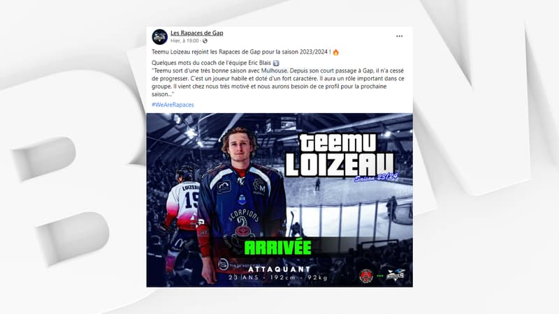 Teemu Loizeau rejoint les Rapaces de Gap la saison prochaine.