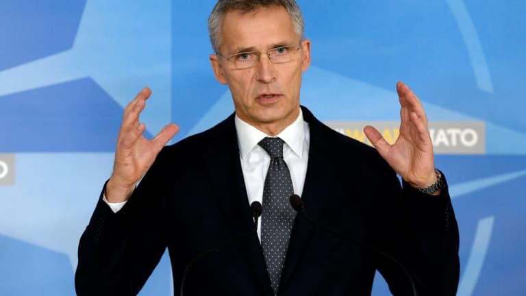 Le secrétaire général de l'Otan Jens Stoltenberg lors d'une conférence de presse le 5 décembre 2017.