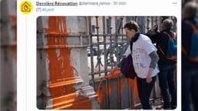 Trois militants de Dernière rénovation interpellés ce mercredi 22 mars après avoir lancé de la peinture sur la préfecture du Rhône