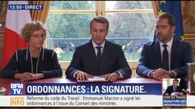 Macron signe en direct à la télévision les ordonnances réformant le droit du travail