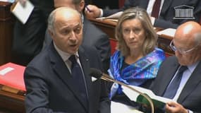 Le ministre des Affaires étrangères Laurent Fabius répondant ce mercredi à Bruno Le Maire à l'Assemblée nationale