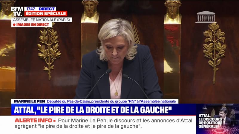 Marine Le Pen (RN) sur la déclaration de politique générale de Gabriel Attal: 
