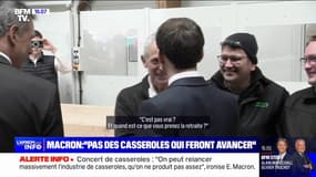 "Quand est-ce que vous prenez la retraite?": Emmanuel Macron échange avec des salariés en Alsace 