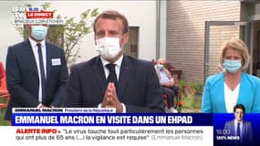 "Nous savons que ce virus n'est pas le même, est beaucoup plus dangereux lorsque l'on est plus âgé": Emmanuel Macron s'exprime en direct d'un Ehpad dans le Loir-et-Cher