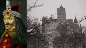 Une reproduction de Vlad Tepes, à gauche, et le château où il aurait vécu, en Transylvanie.