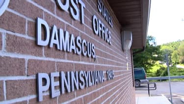 Façade du bureau de poste de Damas, en Pennsylvanie, aux Etats-Unis.