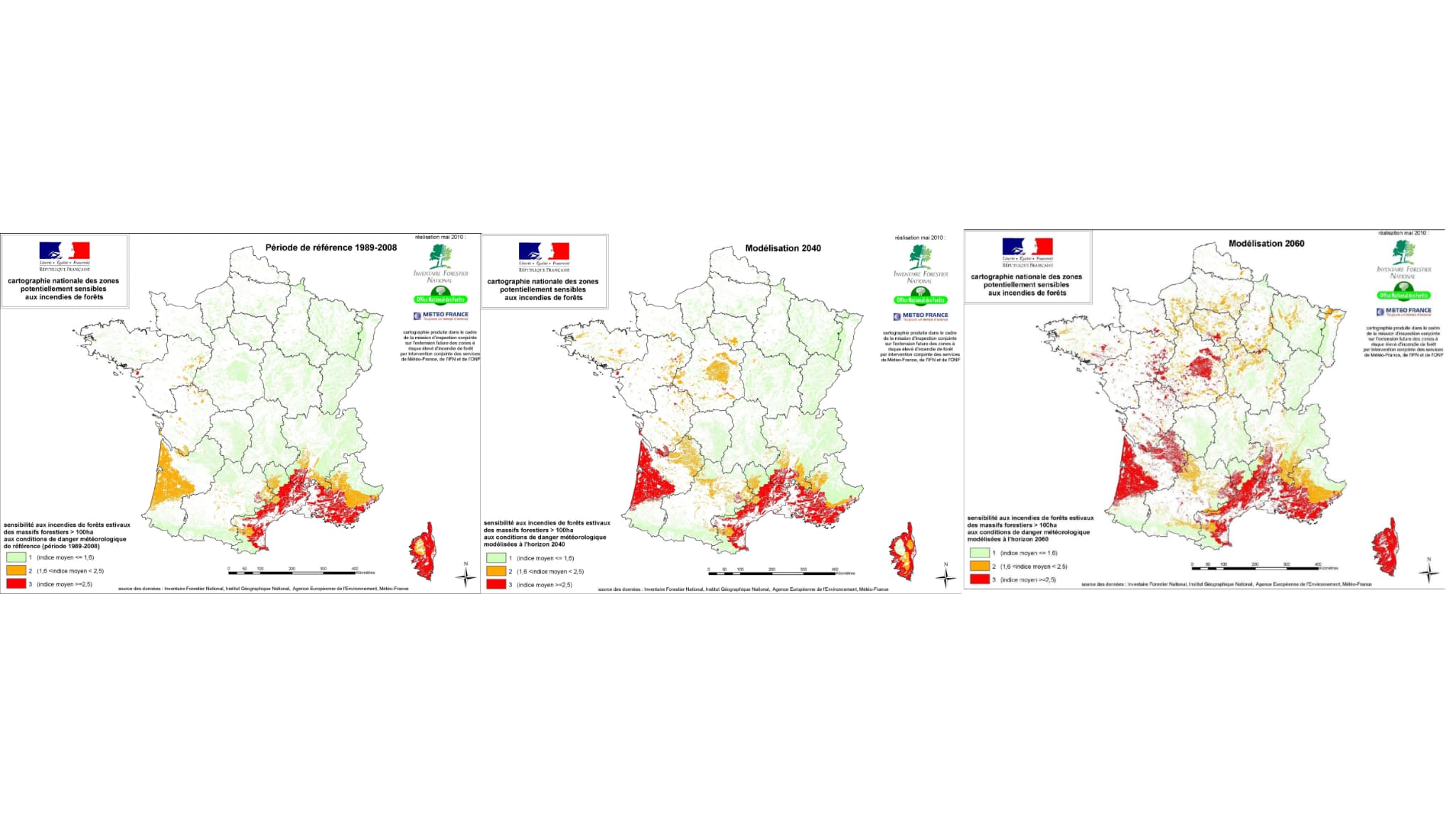 Evolution de la cartographie nationale des zones potentiellement sensibles aux incendies de forêts
