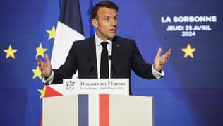 Emmanuel Macron lors de son discours sur l'Europe à La Sorbonne le jeudi 25 avril 2024. Photo d'illustration