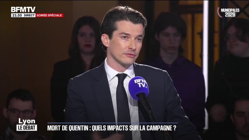 Alexandre Dupalais, candidat UDR-RN à la mairie de Lyon, affirme que "c'est bien la moindre des choses" d'afficher le portrait de Quentin Deranque sur la mairie de la ville