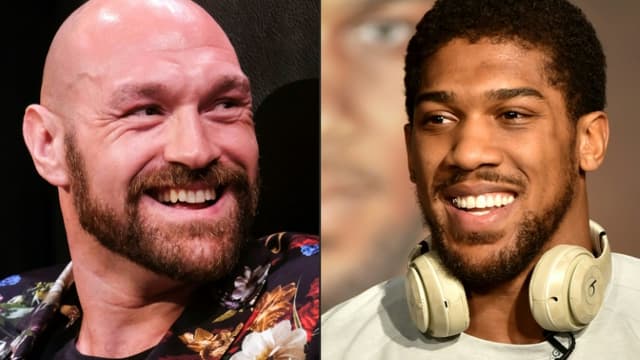Tyson Fury (g), à Los Angeles, le 25 janvier 2020, et Anthony Joshua, à Dariya près de Riyad, le 4 décembre 2019