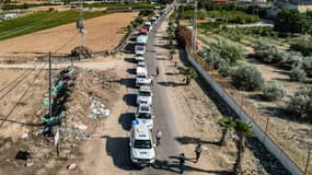 Le premier convoi d'aide humanitaire entre dans Gaza au point de passage de Rafah, le 21 octobre 2023. Photo d'illustration 