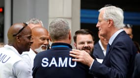 Michel Barnier le 7 septembre 2024 lors d'un déplacement consacré au Samu et à la santé