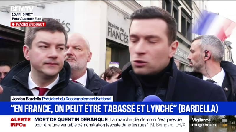 Jordan Bardella se dit "en colère de savoir qu'en France on peut être tabassé, lynché"
