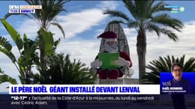 Nice: le père Noel géant installé devant l'hôpital pour enfants de Lenval