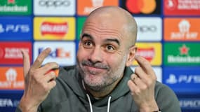 Pep Guardiola lors d'une conférence de presse avant un match de Ligue des champions, mars 2024