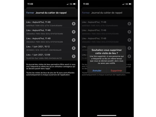Capture d'écran de l'application TousAntiCovid Capture d'écran de l'application TousAntiCovid