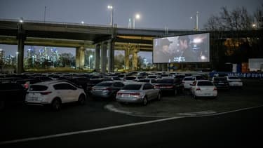 Un cinéma en plein air en Corée du Sud, le 21 mars 2020